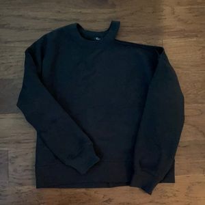 Black sweater with one shoulder cut out